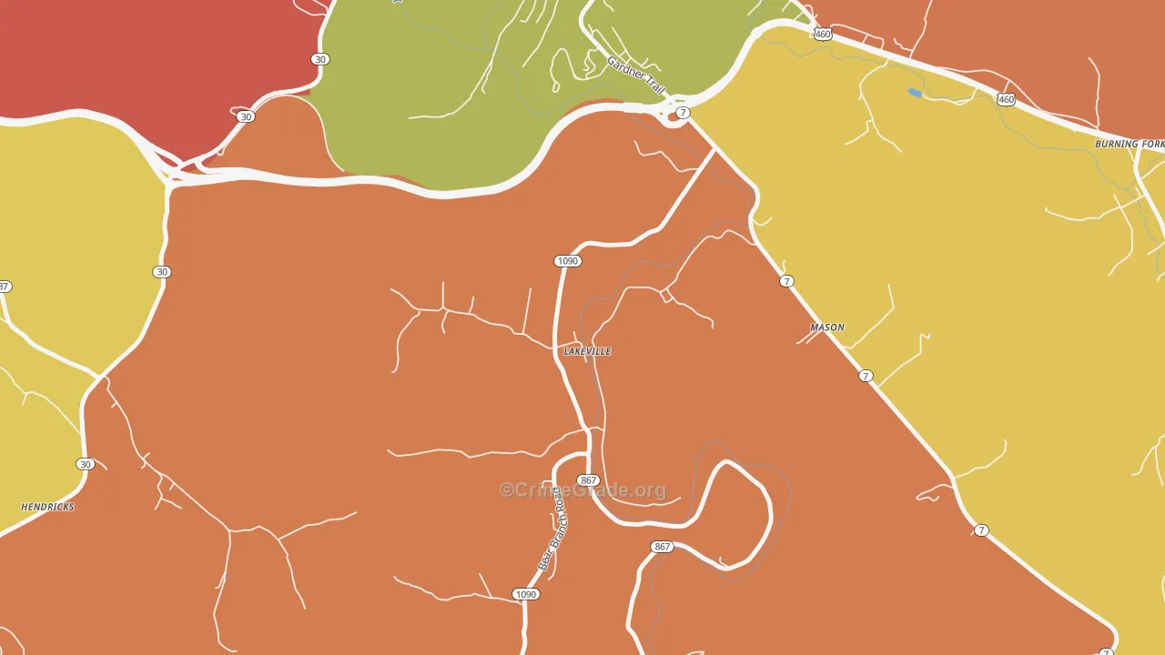 Lakeville, KY Map of Robbery Rates
