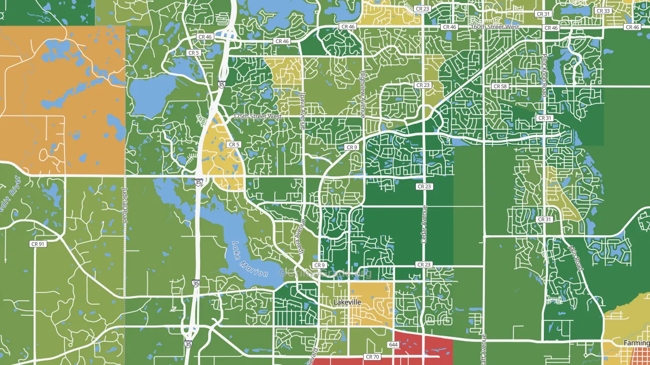 Lakeville, MN Map of Robbery Rates