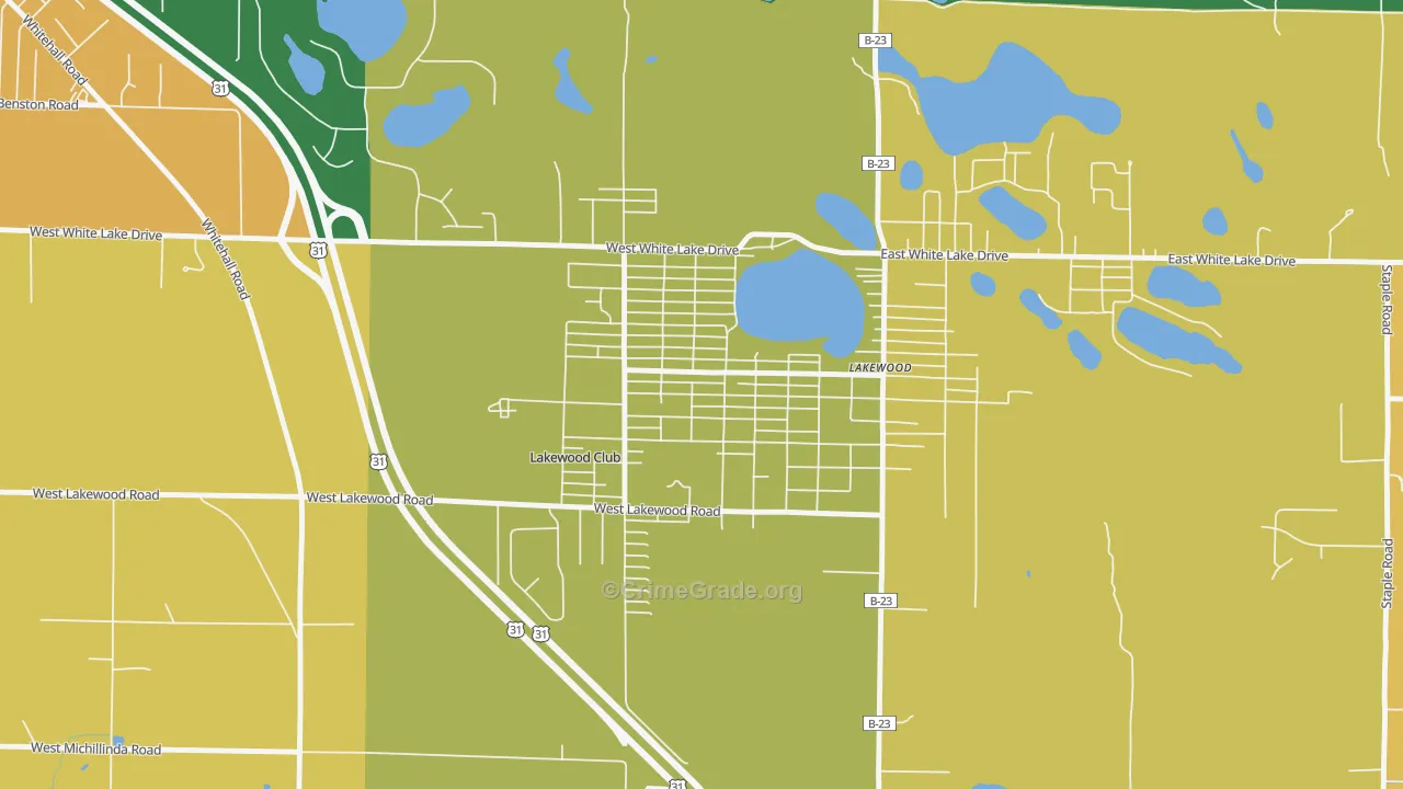 Lakewood Club, MI Map of Robbery Rates