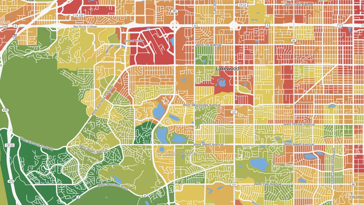 Lakewood, CO Map of Robbery Rates