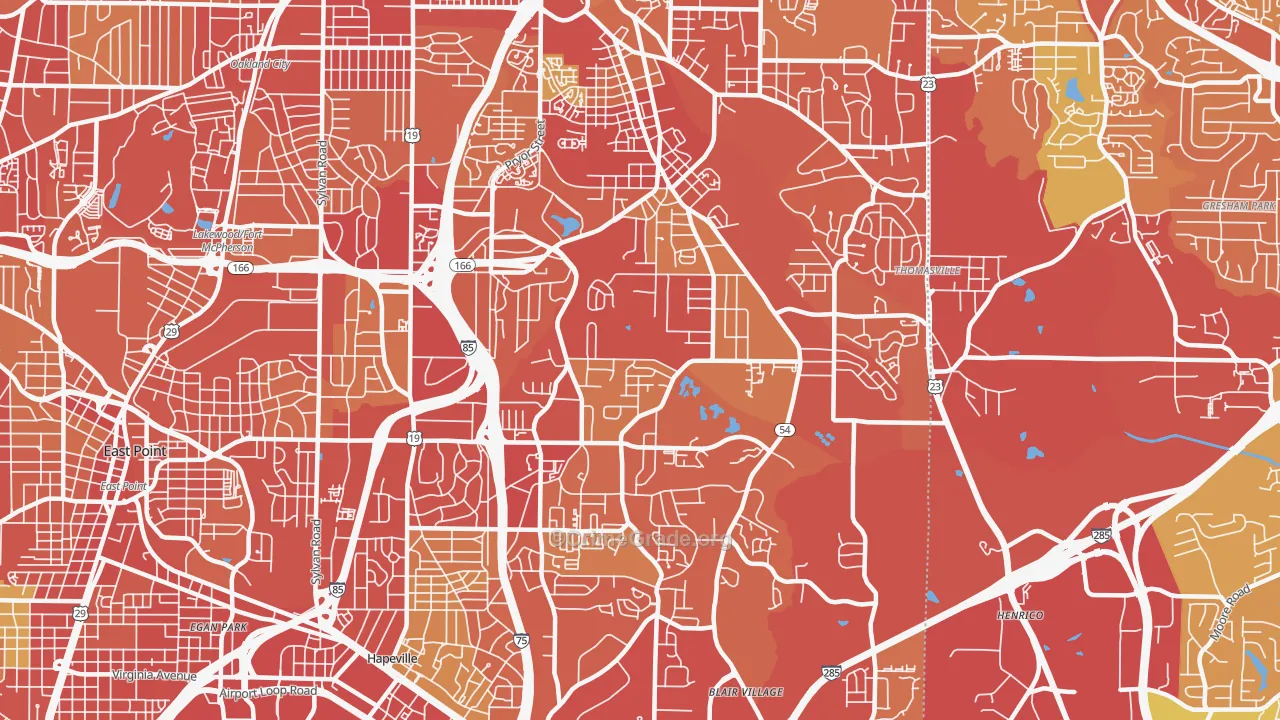 Lakewood Heights, Atlanta, GA Map of Robbery Rates