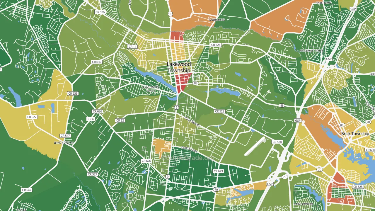 Lakewood, NJ Map of Robbery Rates