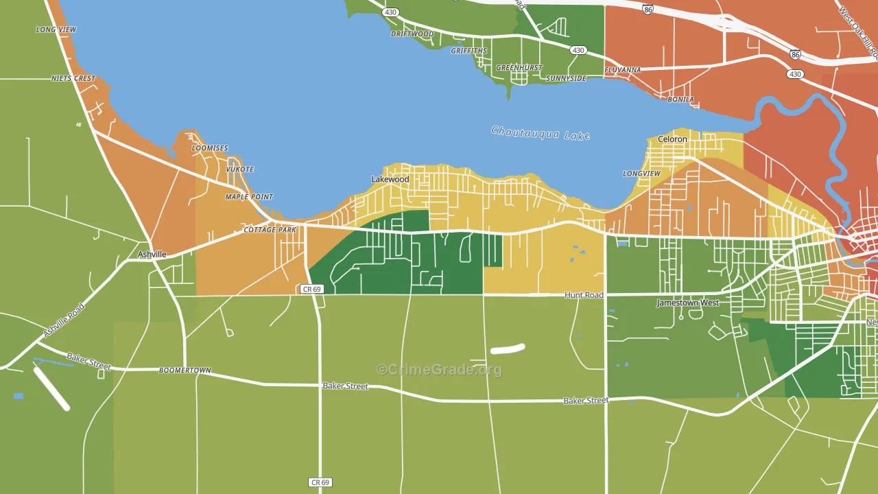 Lakewood, NY Map of Robbery Rates