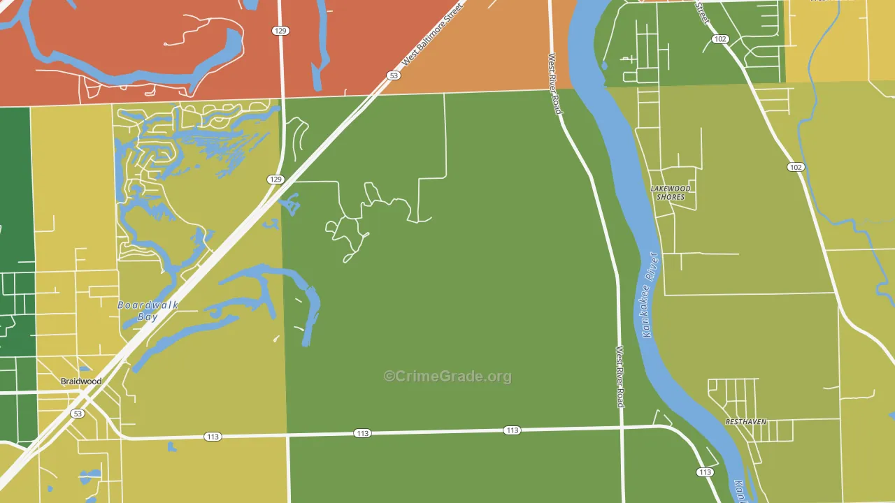 Lakewood Shores, IL Map of Robbery Rates