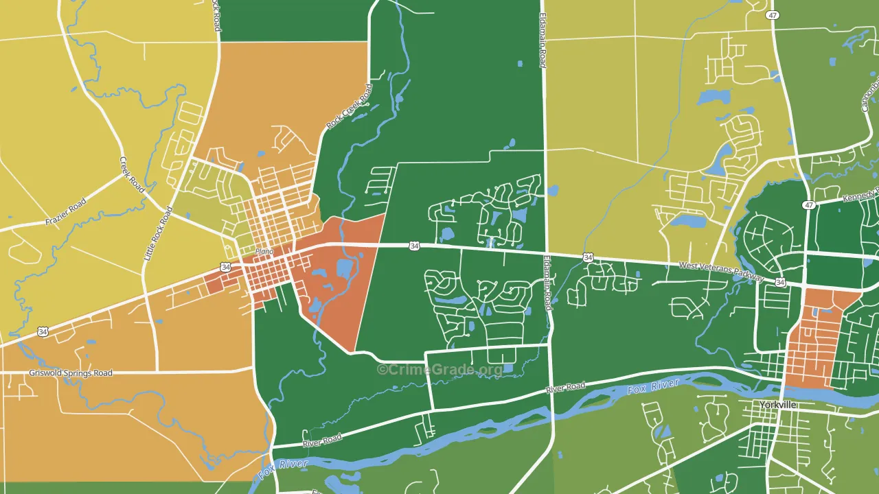 Lakewood Springs, Plano, IL Map of Robbery Rates