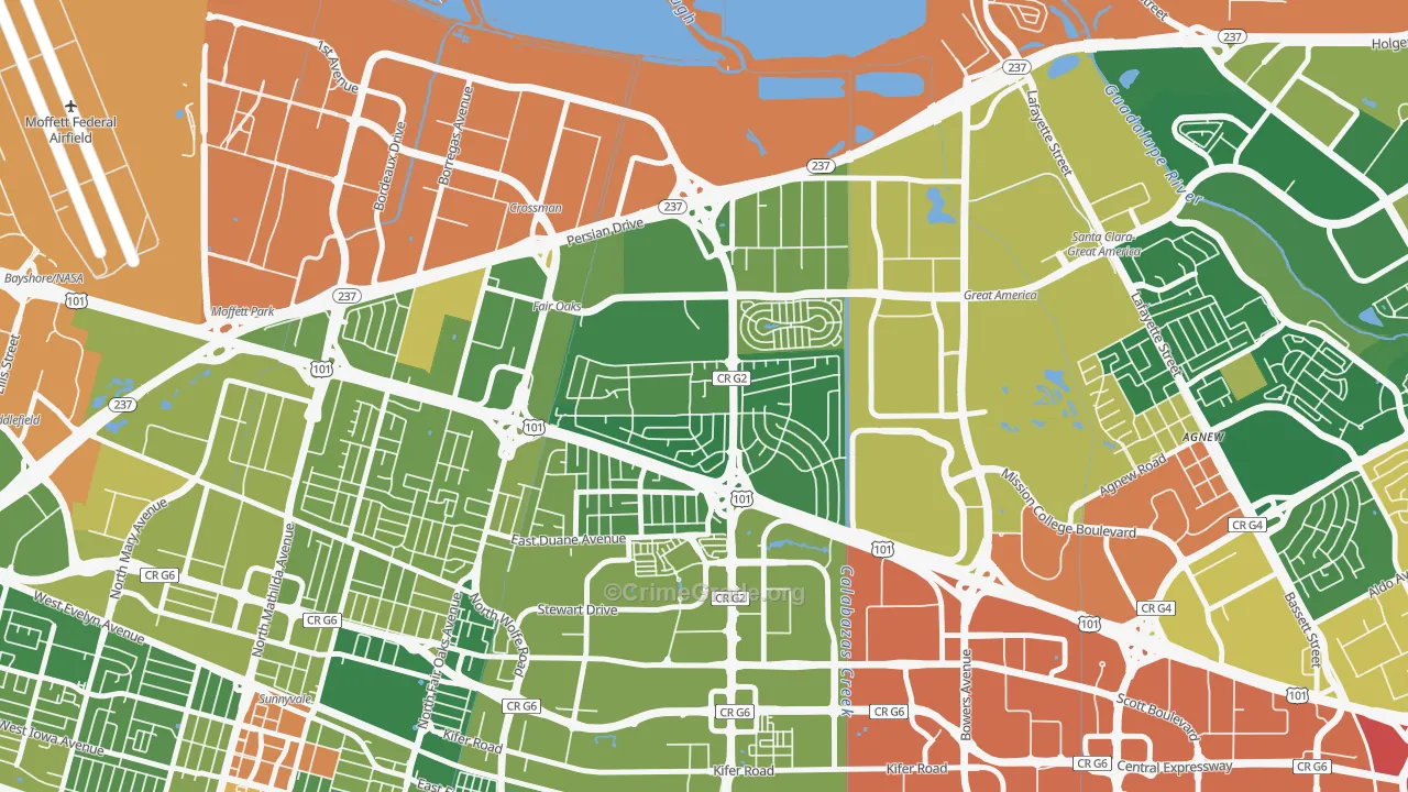 Lakewood, Sunnyvale, CA Map of Robbery Rates