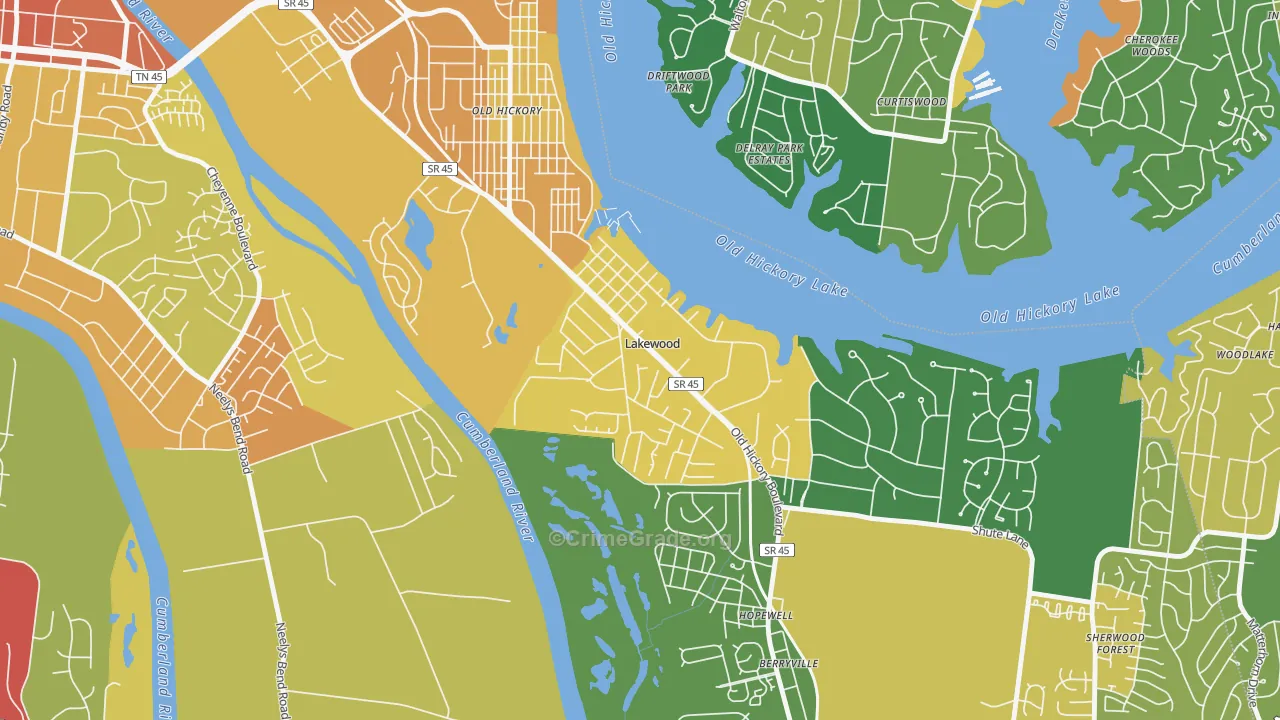 Lakewood, TN Map of Robbery Rates