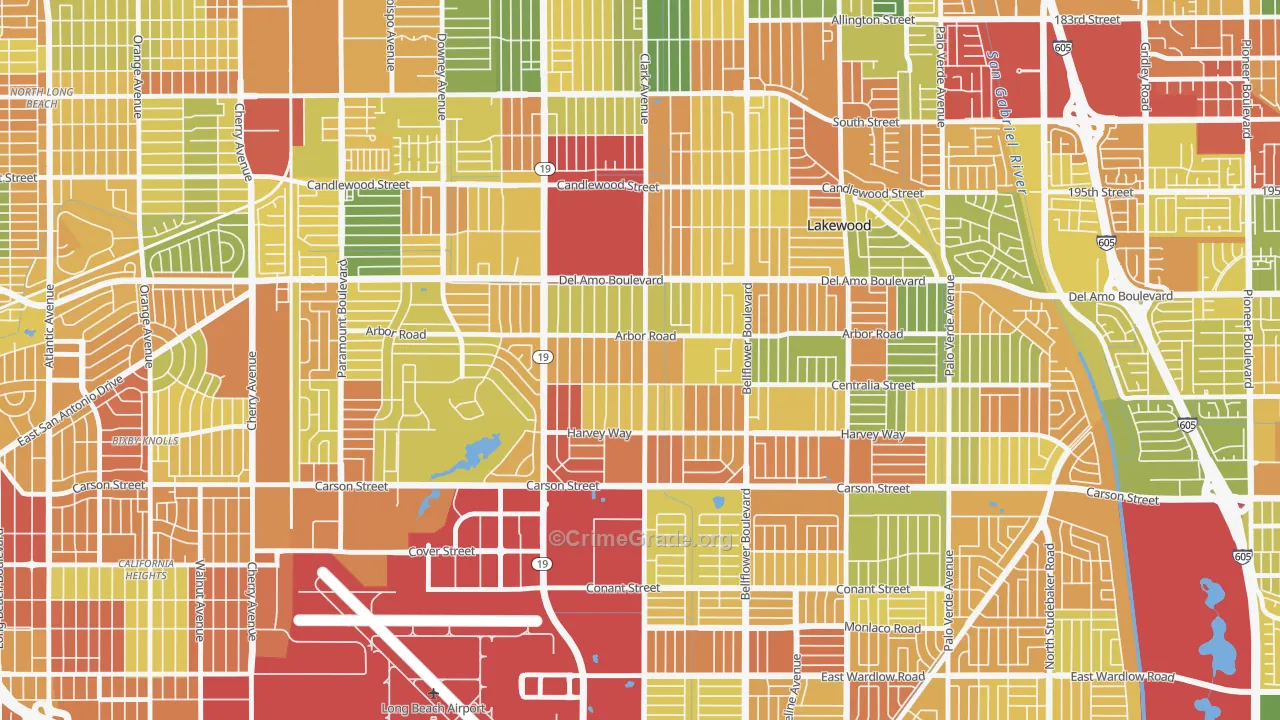 Lakewood Village, Long Beach, CA Map of Robbery Rates