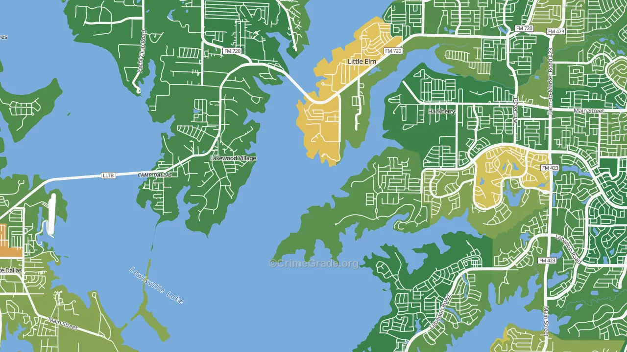 Lakewood Village, TX Map of Robbery Rates