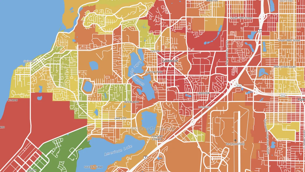 Lakewood, WA Map of Robbery Rates
