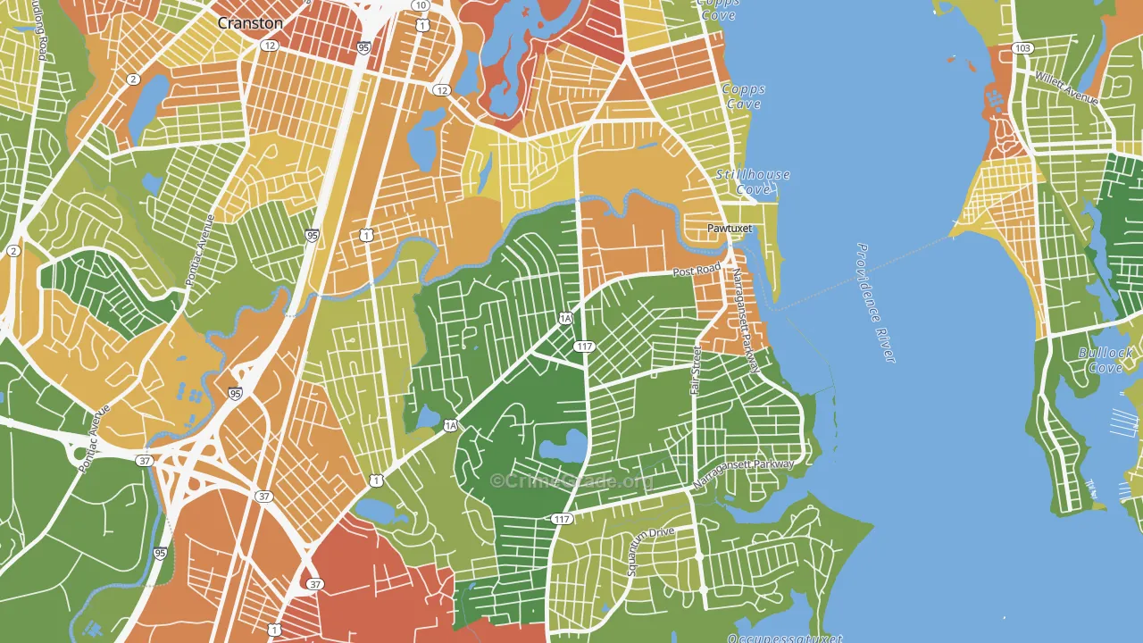 Lakewood, Warwick, RI Map of Robbery Rates