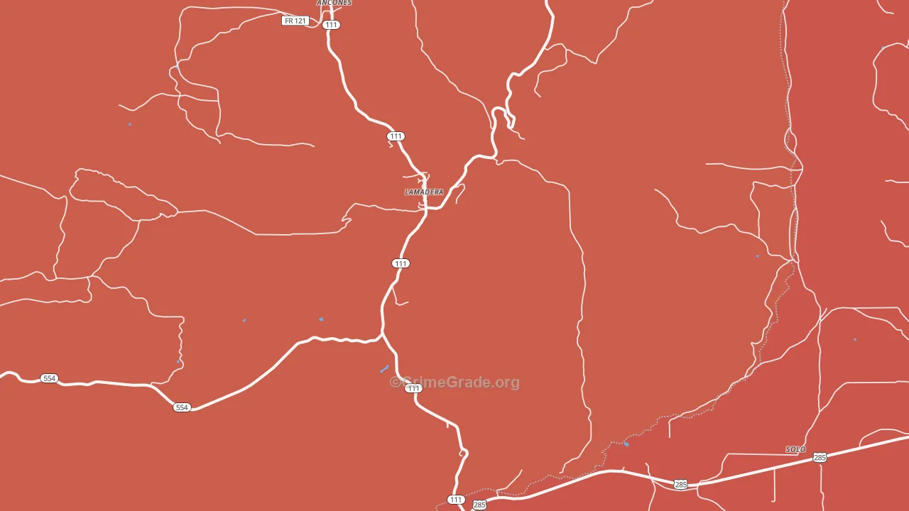 Lamadera, NM Map of Robbery Rates