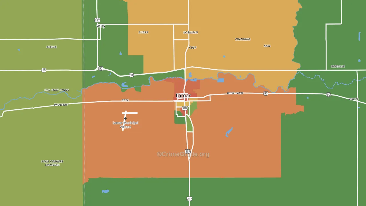 Lamar, CO Map of Robbery Rates