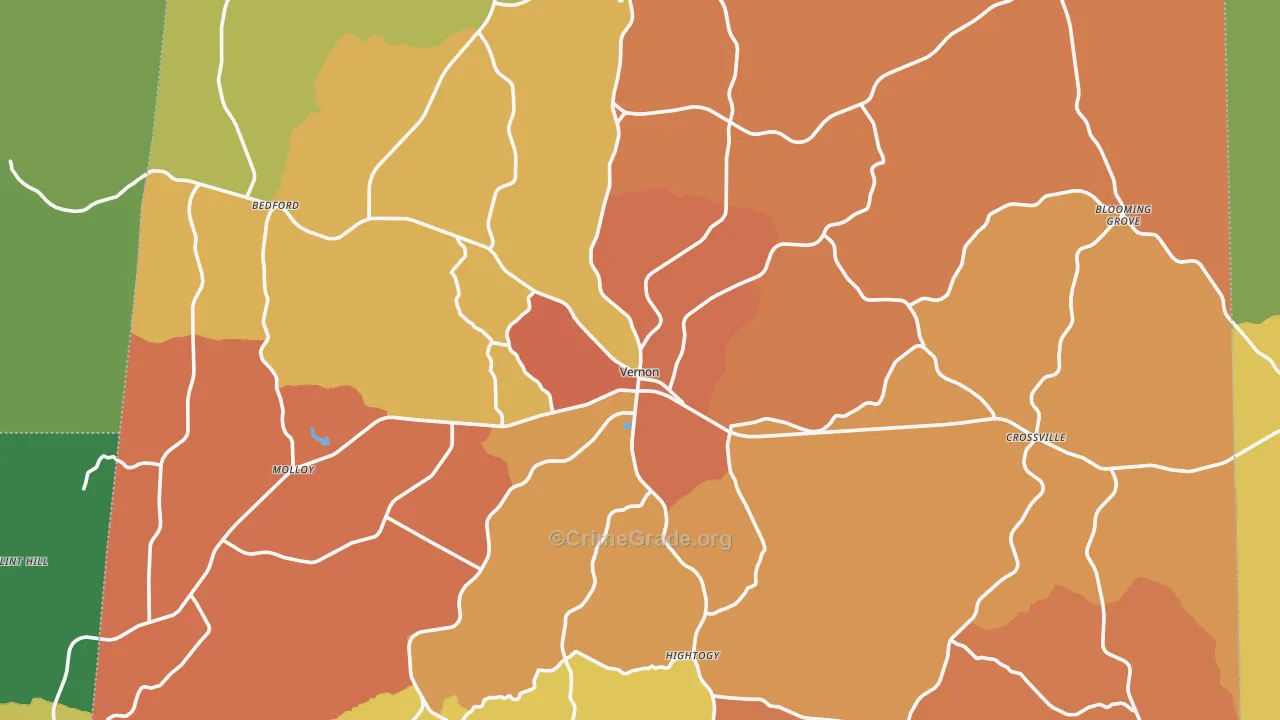Lamar County, AL Map of Robbery Rates