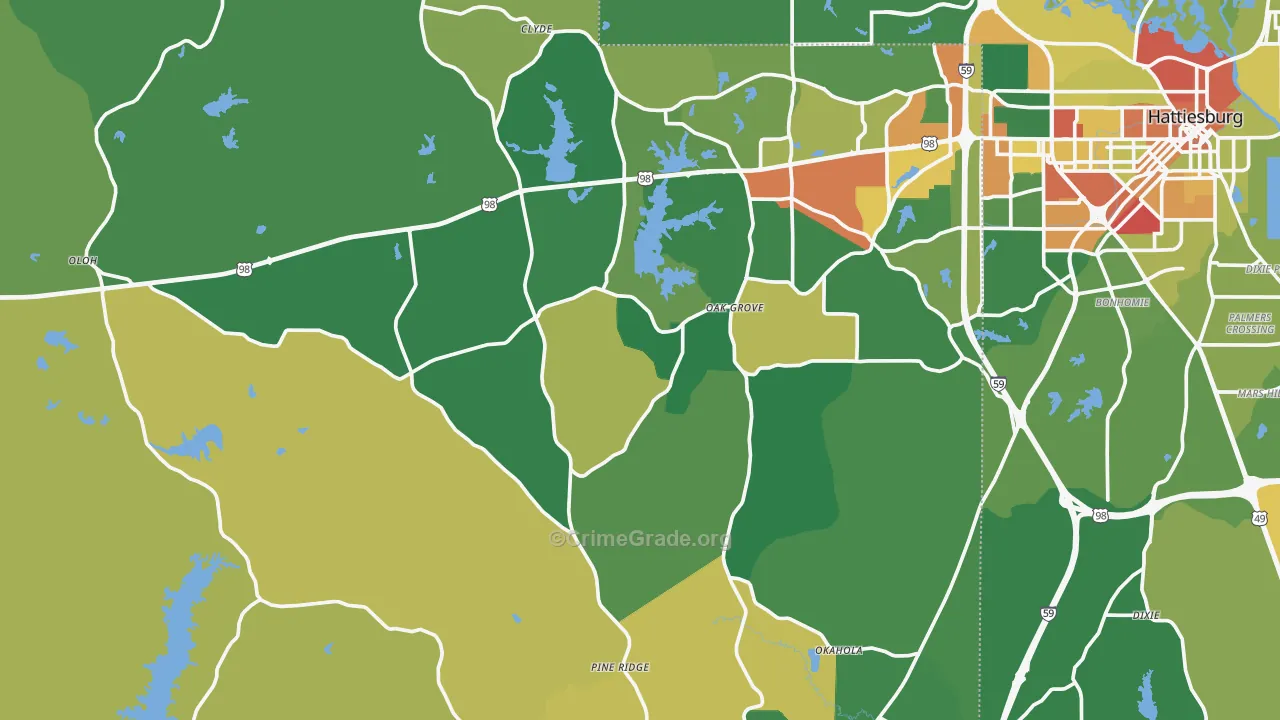 Lamar County, MS Map of Robbery Rates