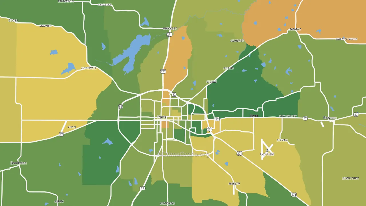 Lamar County, TX Map of Robbery Rates