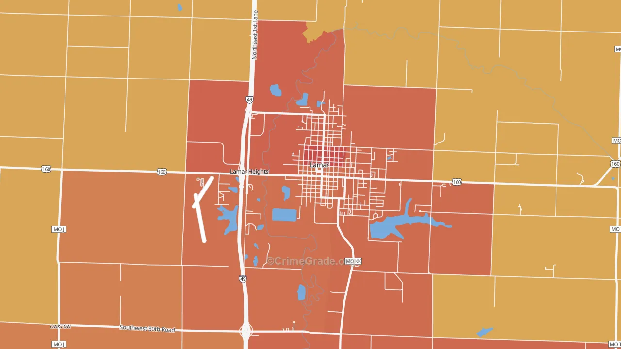 Lamar Heights, MO Map of Robbery Rates
