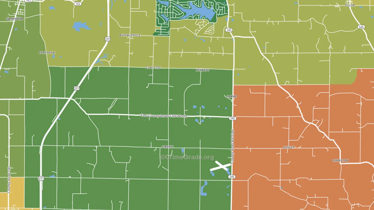 Lamar, IN Map of Robbery Rates
