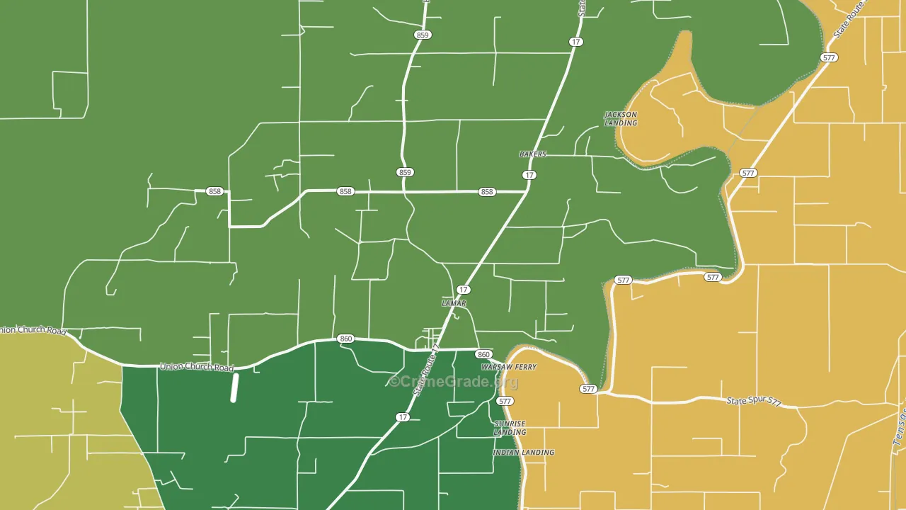 Lamar, LA Map of Robbery Rates