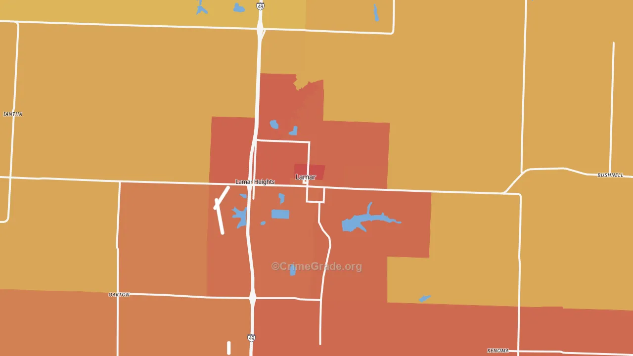Lamar, MO Map of Robbery Rates