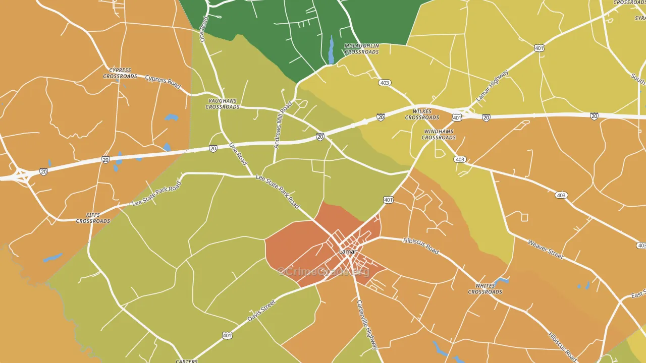 Lamar, SC Map of Robbery Rates