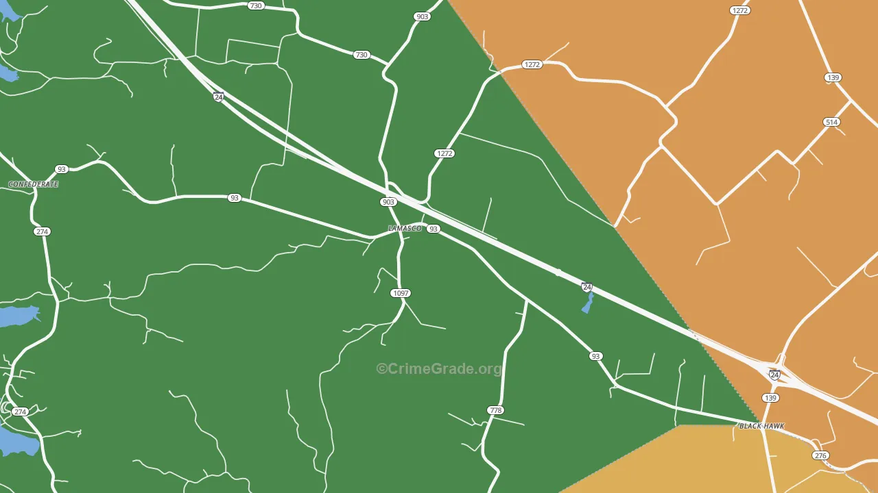 Lamasco, KY Map of Robbery Rates