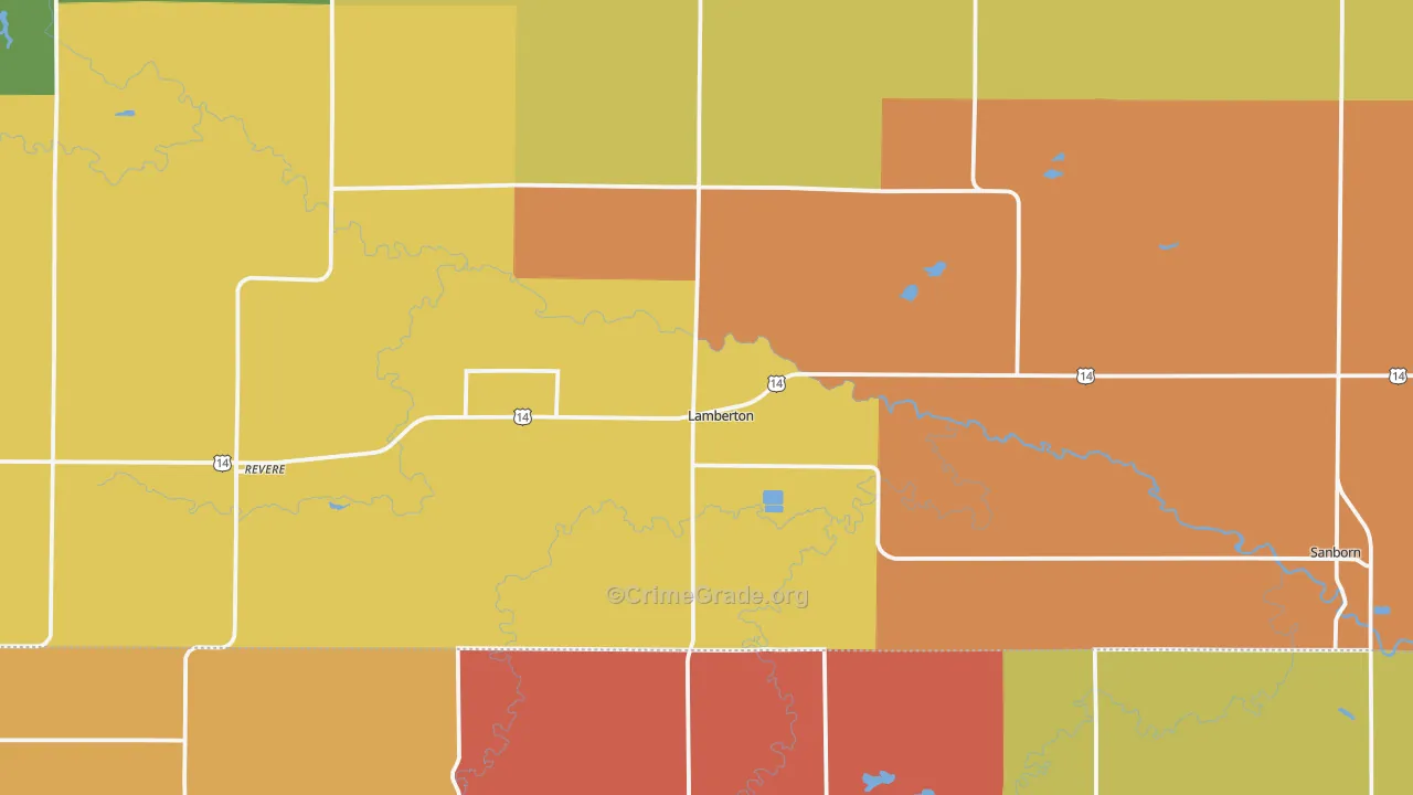Lamberton, MN Map of Robbery Rates
