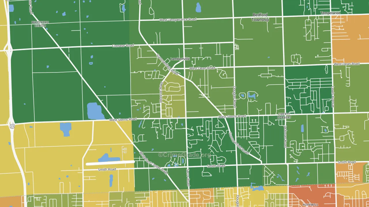 Lambertville, MI Map of Robbery Rates