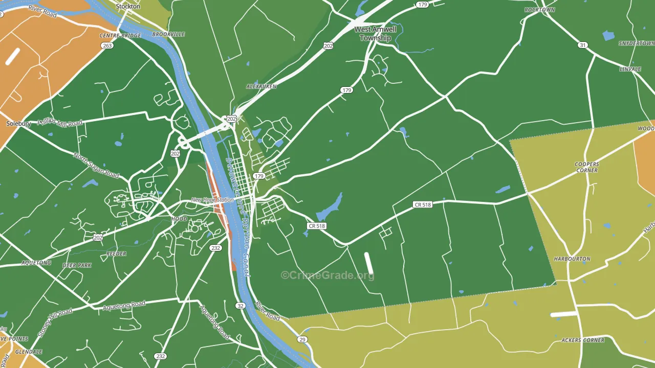 Lambertville, NJ Map of Robbery Rates