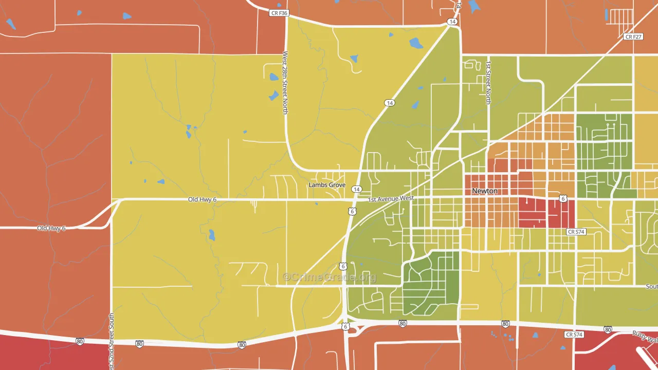 Lambs Grove, IA Map of Robbery Rates