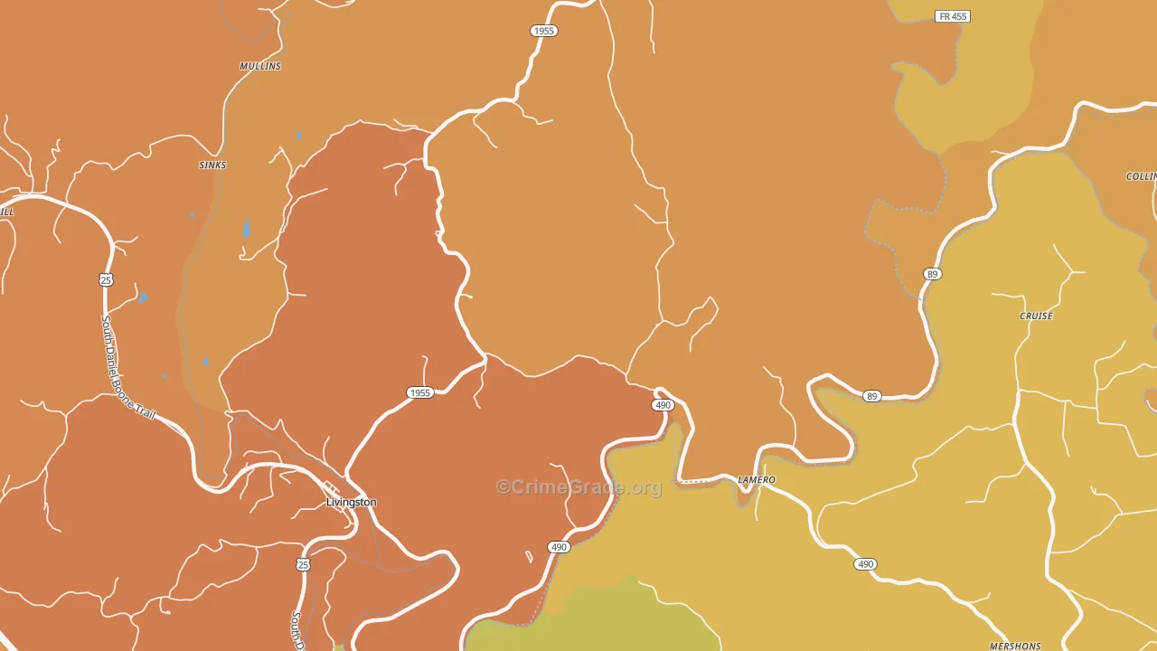 Lamero, KY Map of Robbery Rates