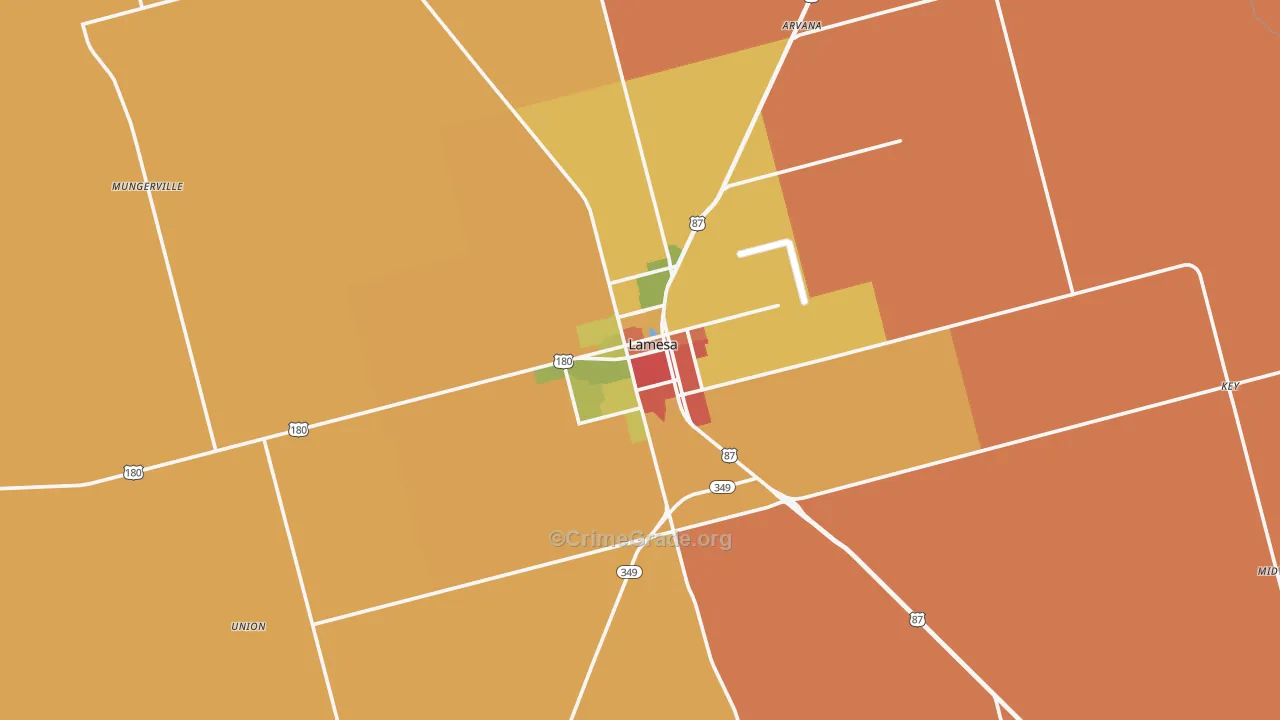 Lamesa, TX Map of Robbery Rates