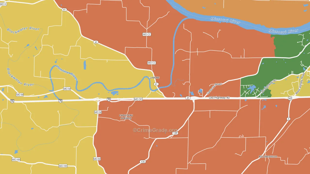 Lamine, MO Map of Robbery Rates