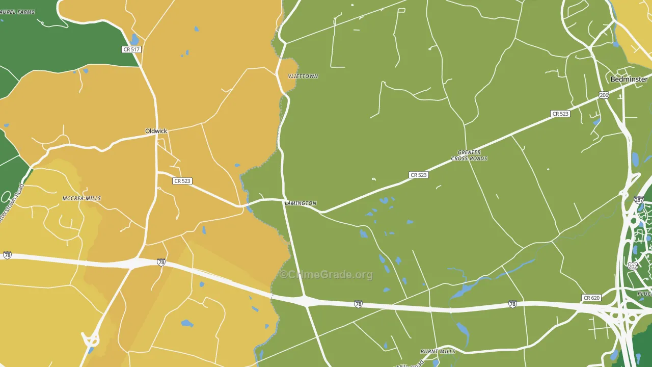 Lamington, NJ Map of Robbery Rates