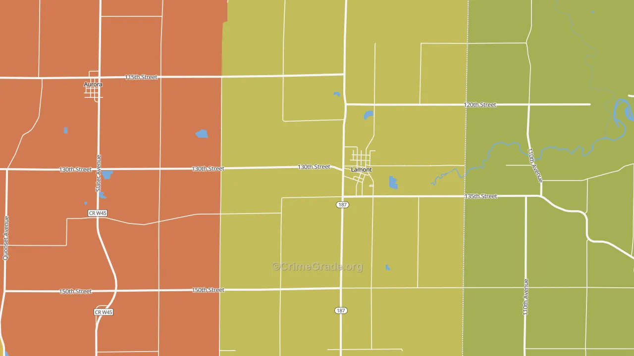 Lamont, IA Map of Robbery Rates