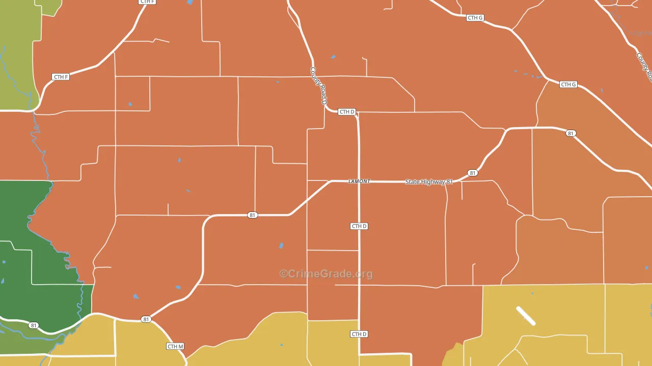 Lamont, WI Map of Robbery Rates