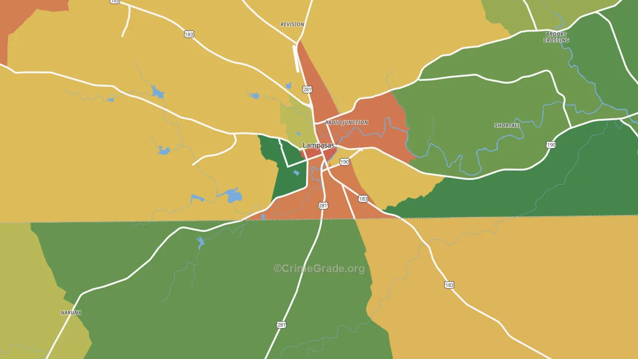 Lampasas, TX Map of Robbery Rates