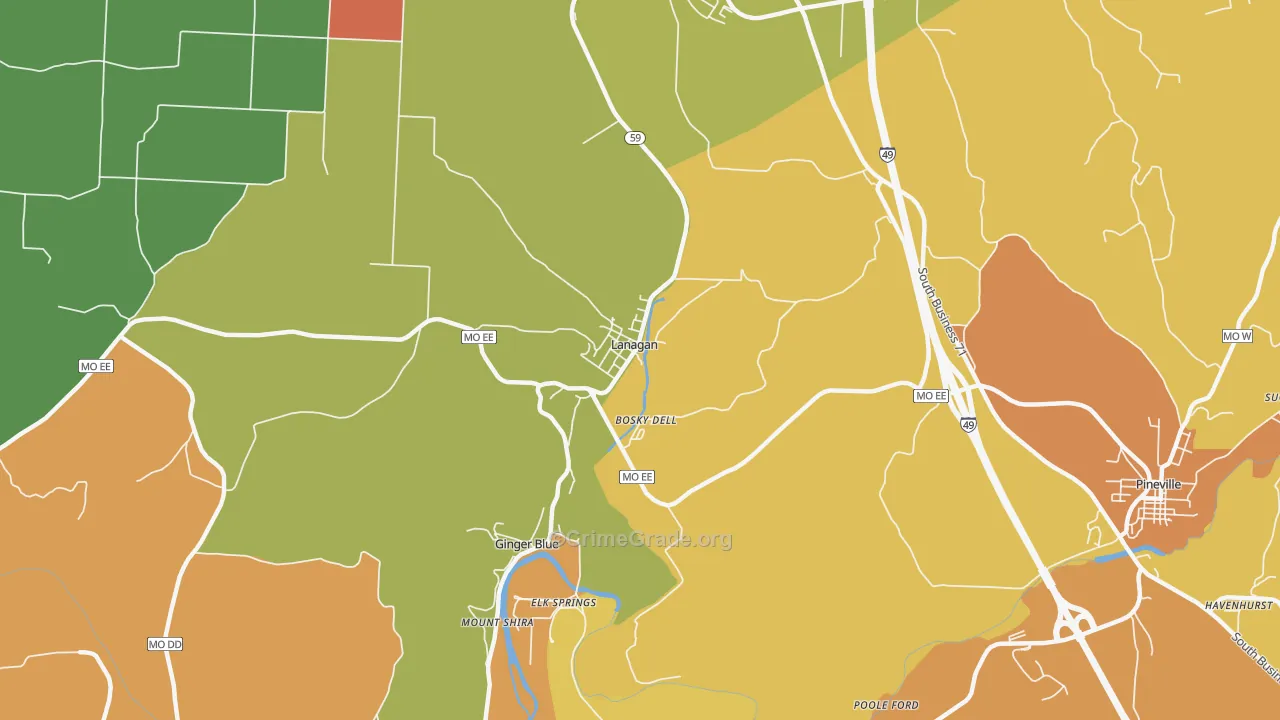 Lanagan, MO Map of Robbery Rates