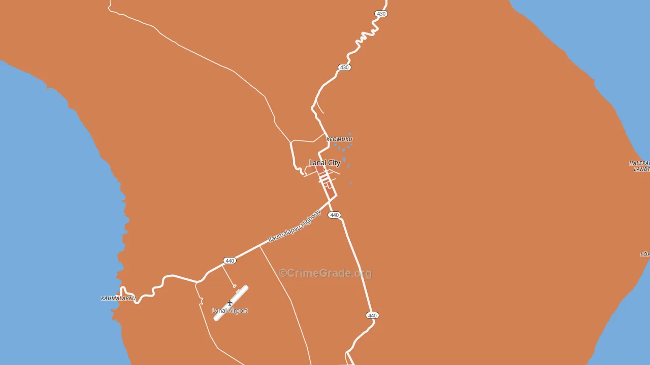 Lanai City, HI Map of Robbery Rates