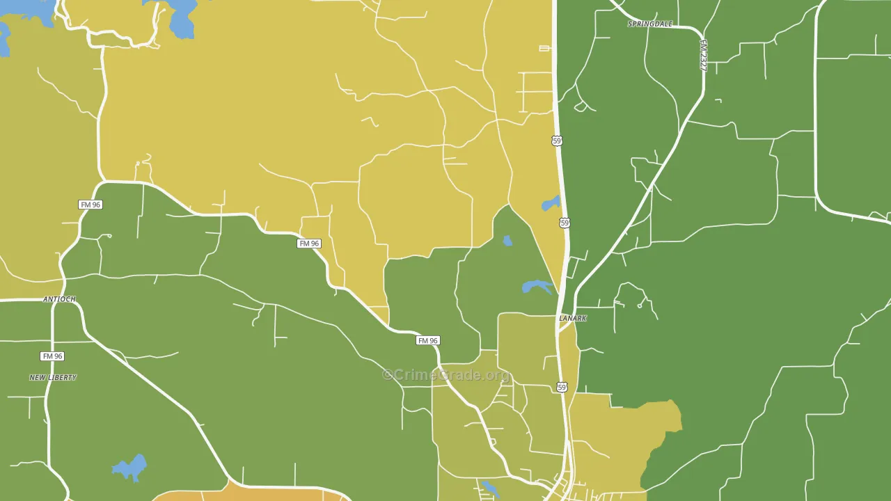Lanark, TX Map of Robbery Rates