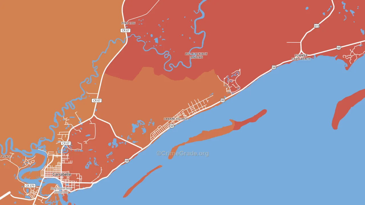 Lanark Village, FL Map of Robbery Rates
