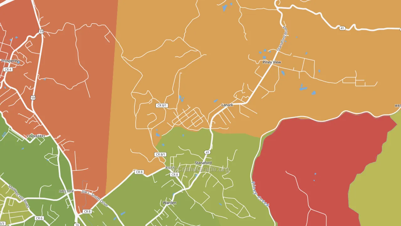 Lanark, WV Map of Robbery Rates