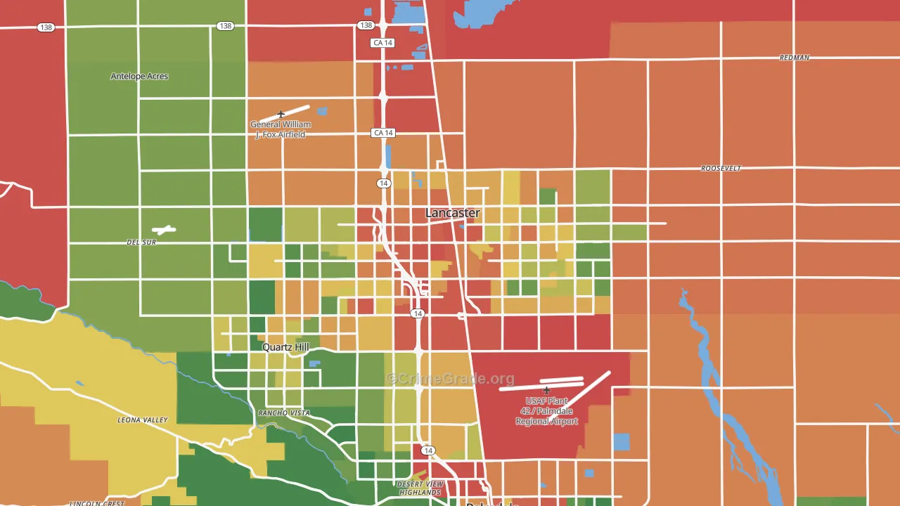Lancaster, CA Map of Robbery Rates
