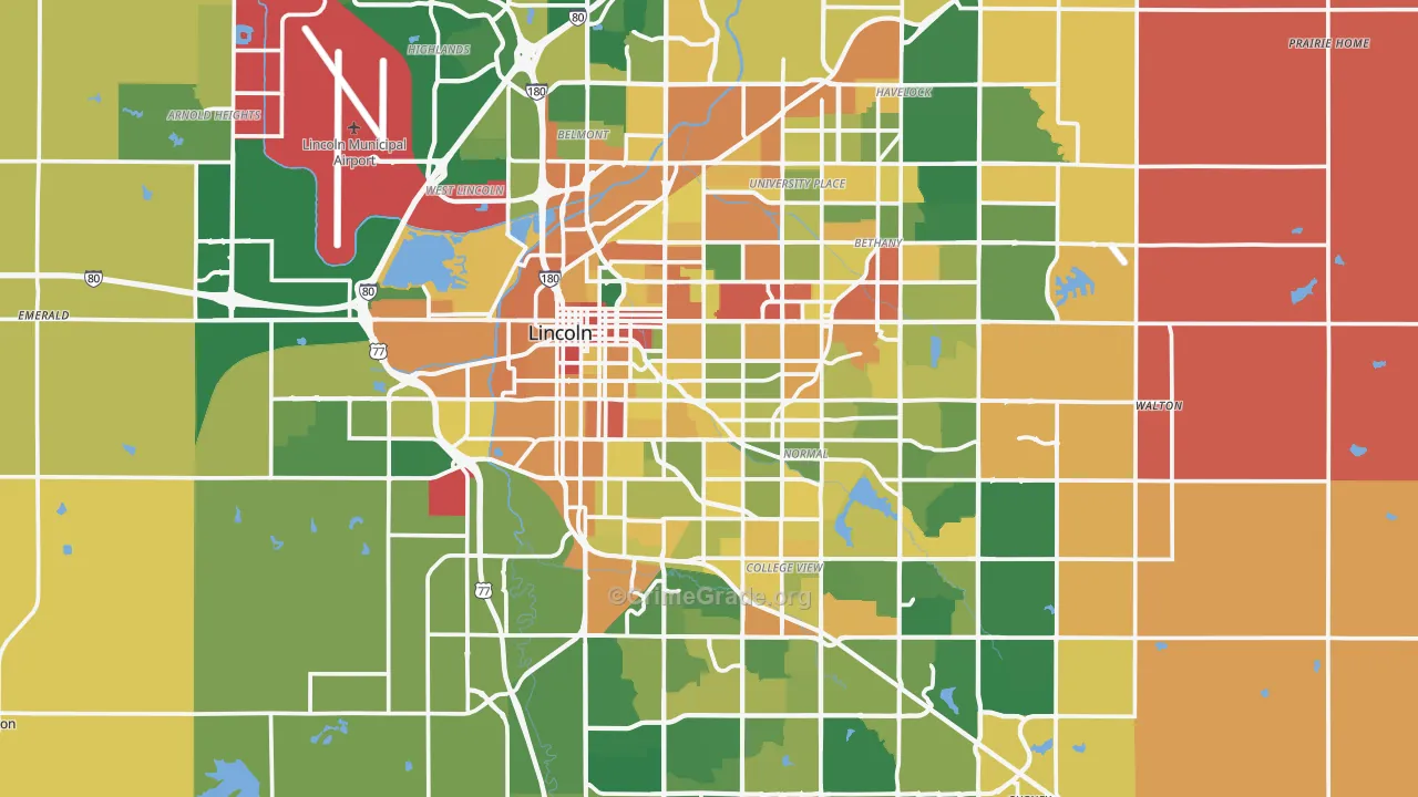 Lancaster County, NE Map of Robbery Rates
