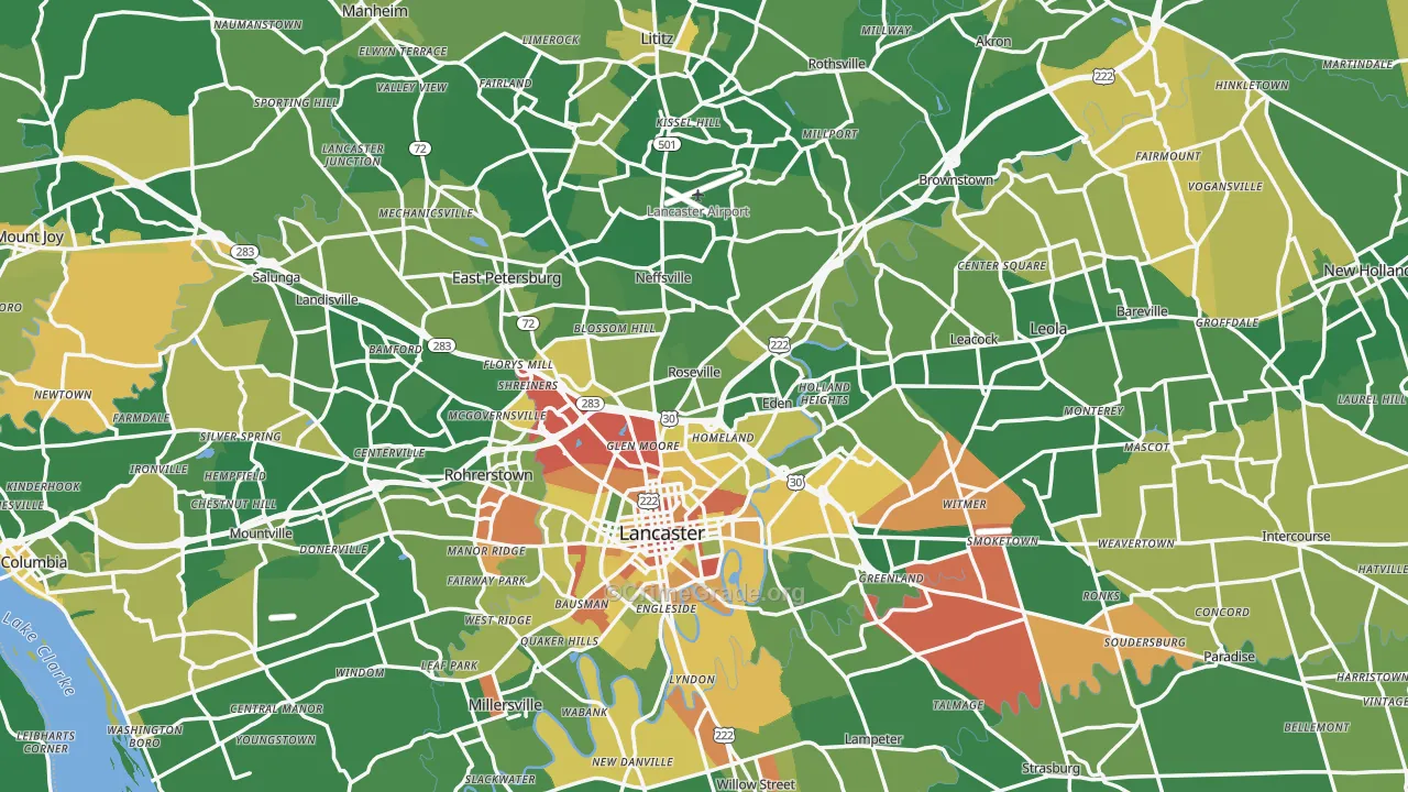 Lancaster County, PA Map of Robbery Rates