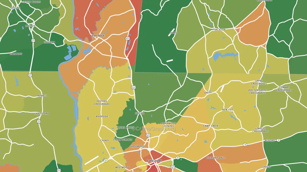 Lancaster County, SC Map of Robbery Rates