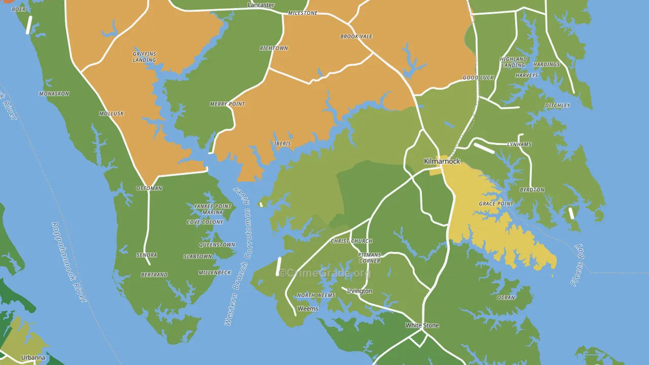 Lancaster County, VA Map of Robbery Rates