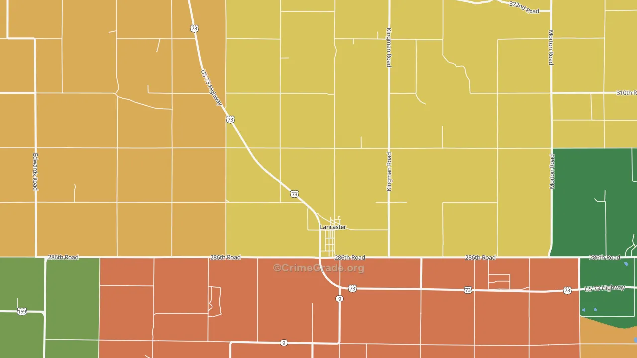 Lancaster, KS Map of Robbery Rates