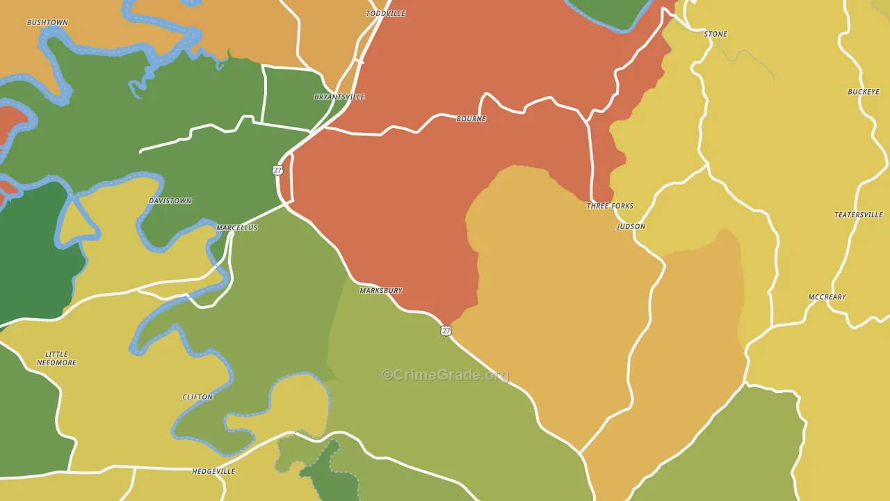 Lancaster, KY Map of Robbery Rates