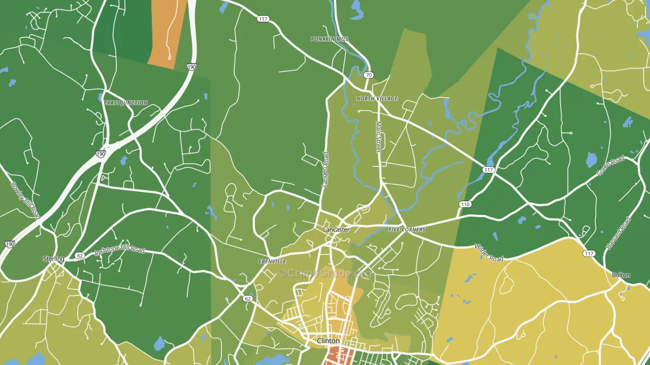 Lancaster, MA Map of Robbery Rates